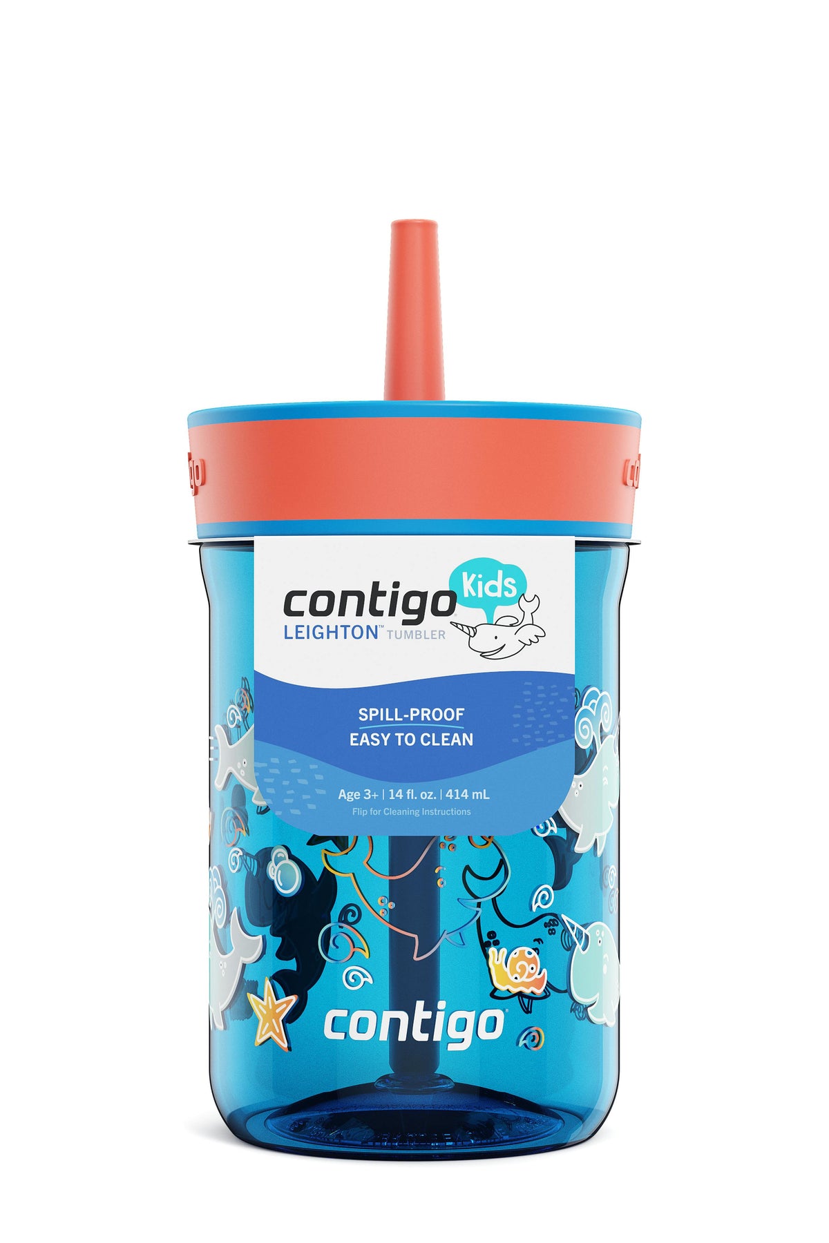 Contigo® Kids’ Leighton Straw Tumbler with Spill-Proof Leak-Proof Lid, 14oz